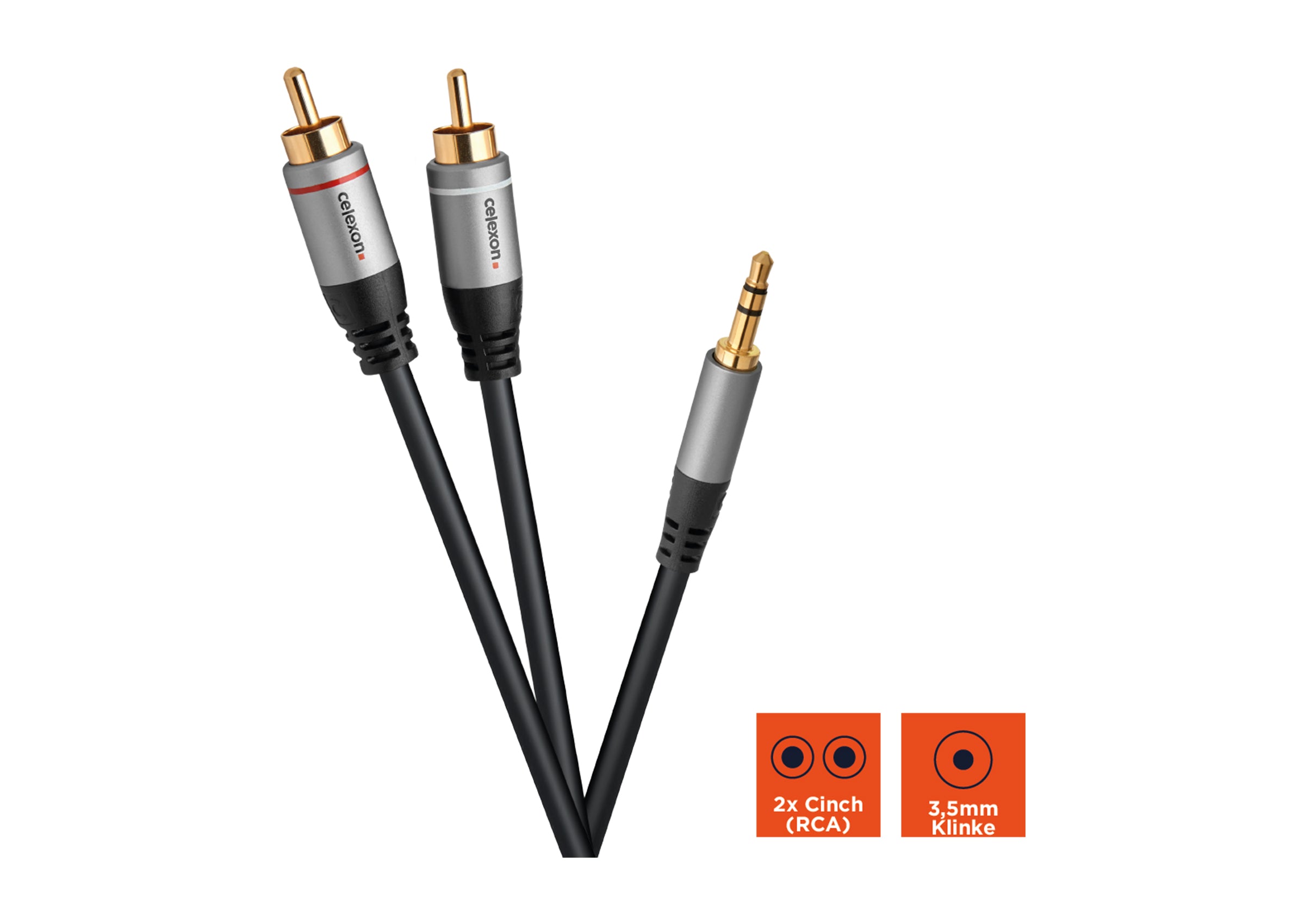 celexon 2x Cinch auf 3,5mm Stereo Klinke Audiokabel - Professional Line