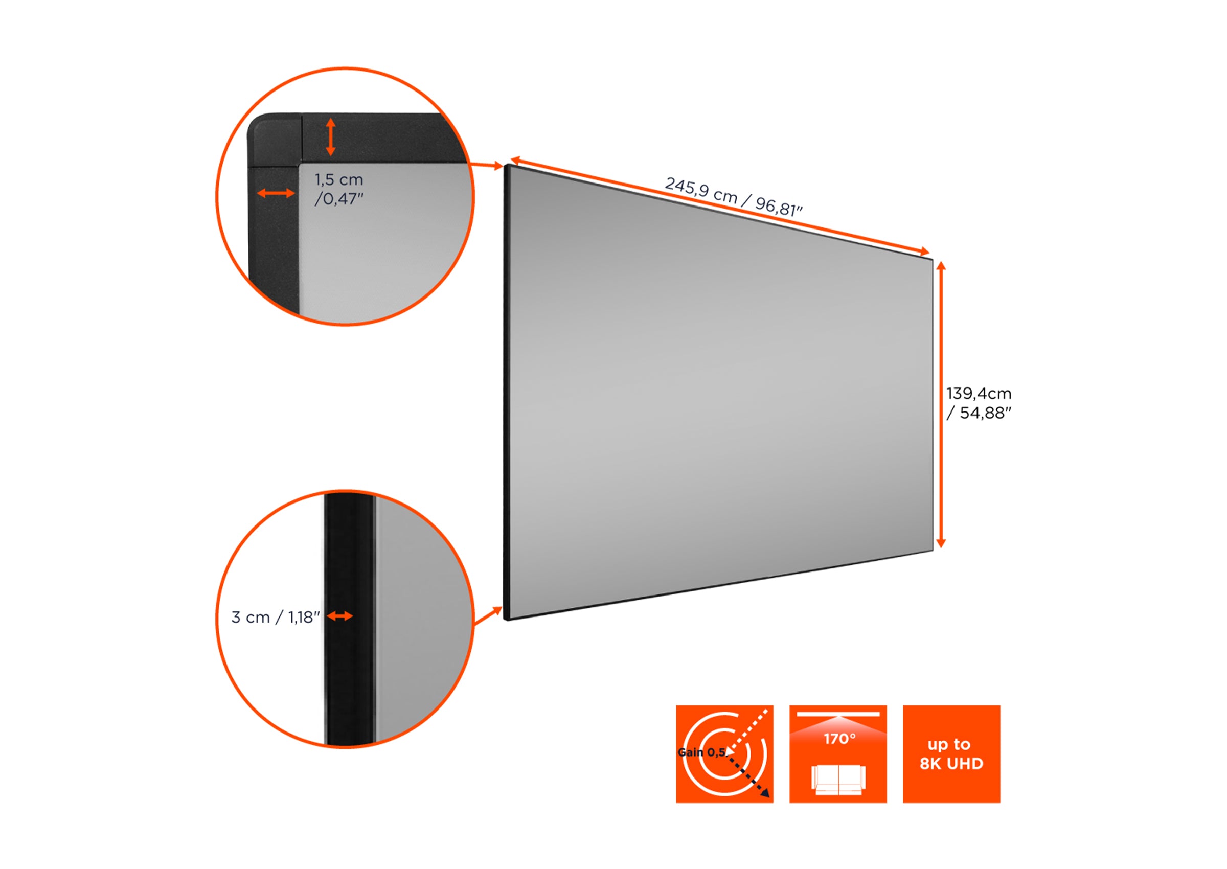 Écran de projection sur cadre celexon HomeCinema à Haut Contraste V2.0 - CLR UST
