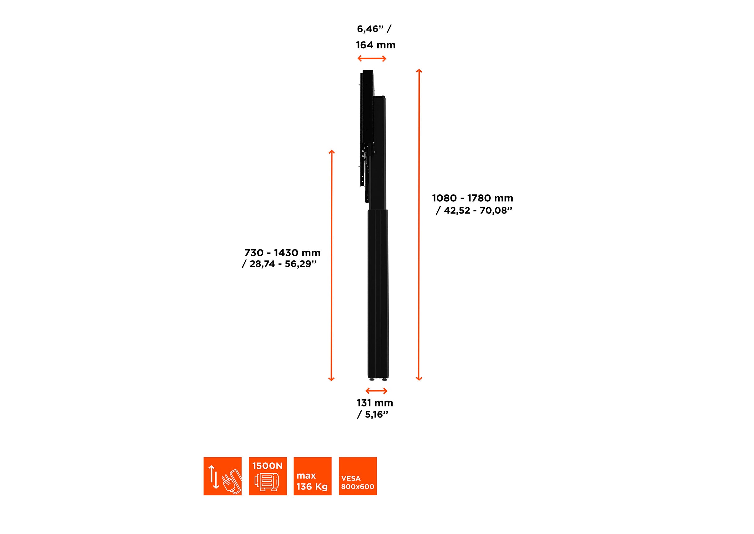 celexon Expert elektrisch hoogteverstelbare Display-standaard Adjust-4286WB met muurhouder