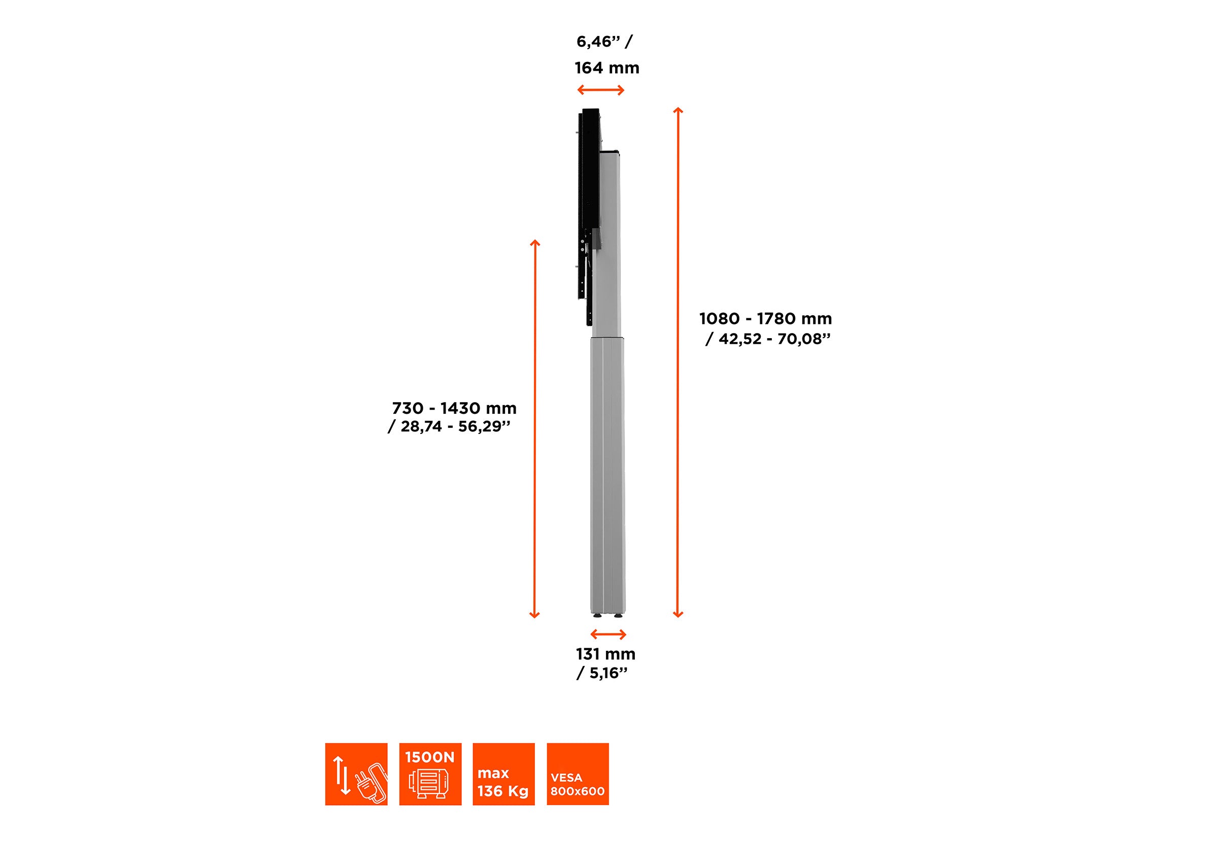 celexon Expert elektrisch höhenverstellbarer Display-Ständer Adjust-4286WS mit Wandbefestigung