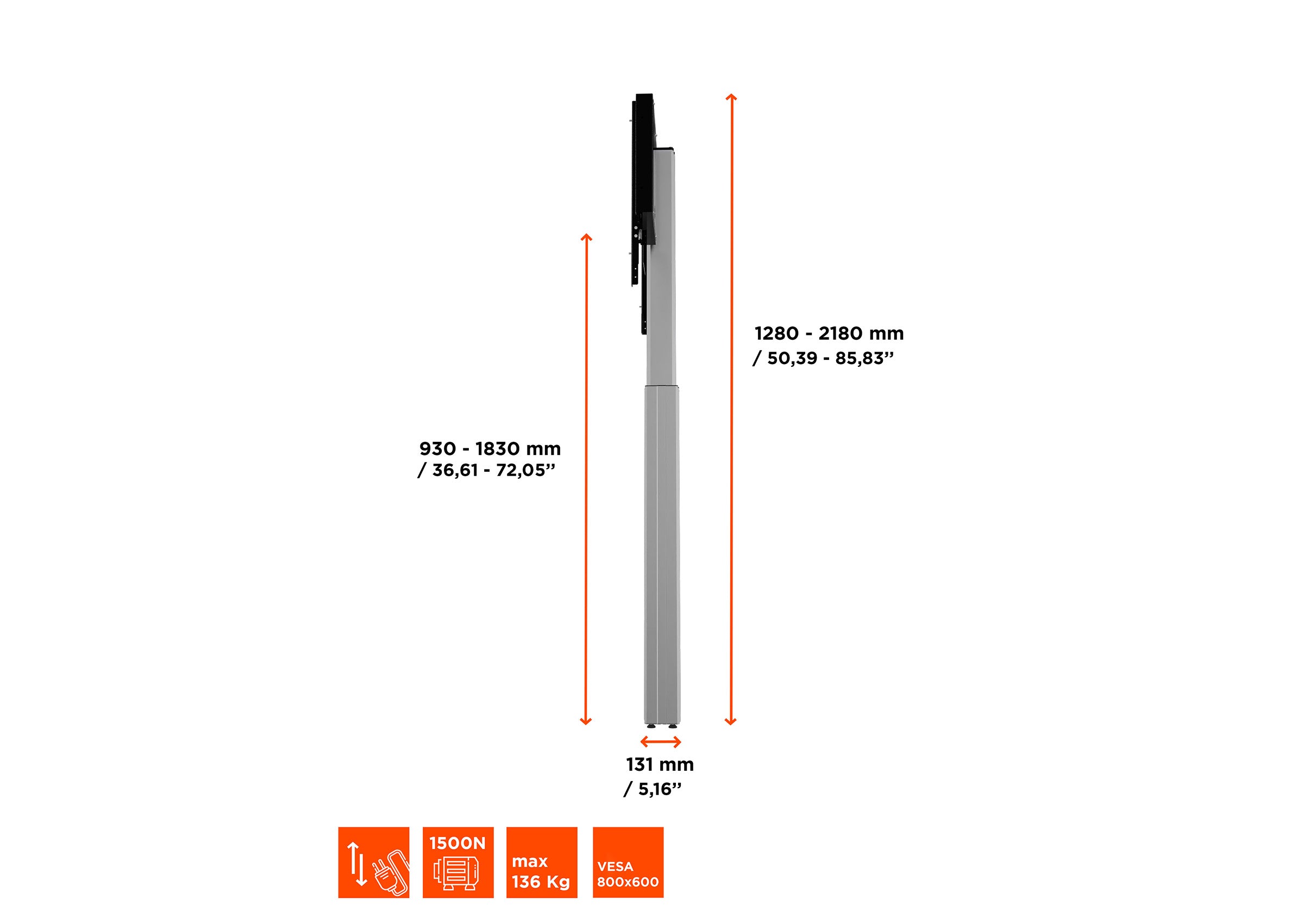 celexon Expert elektrisch höhenverstellbarer Display-Ständer Adjust-4286WS mit Wandbefestigung
