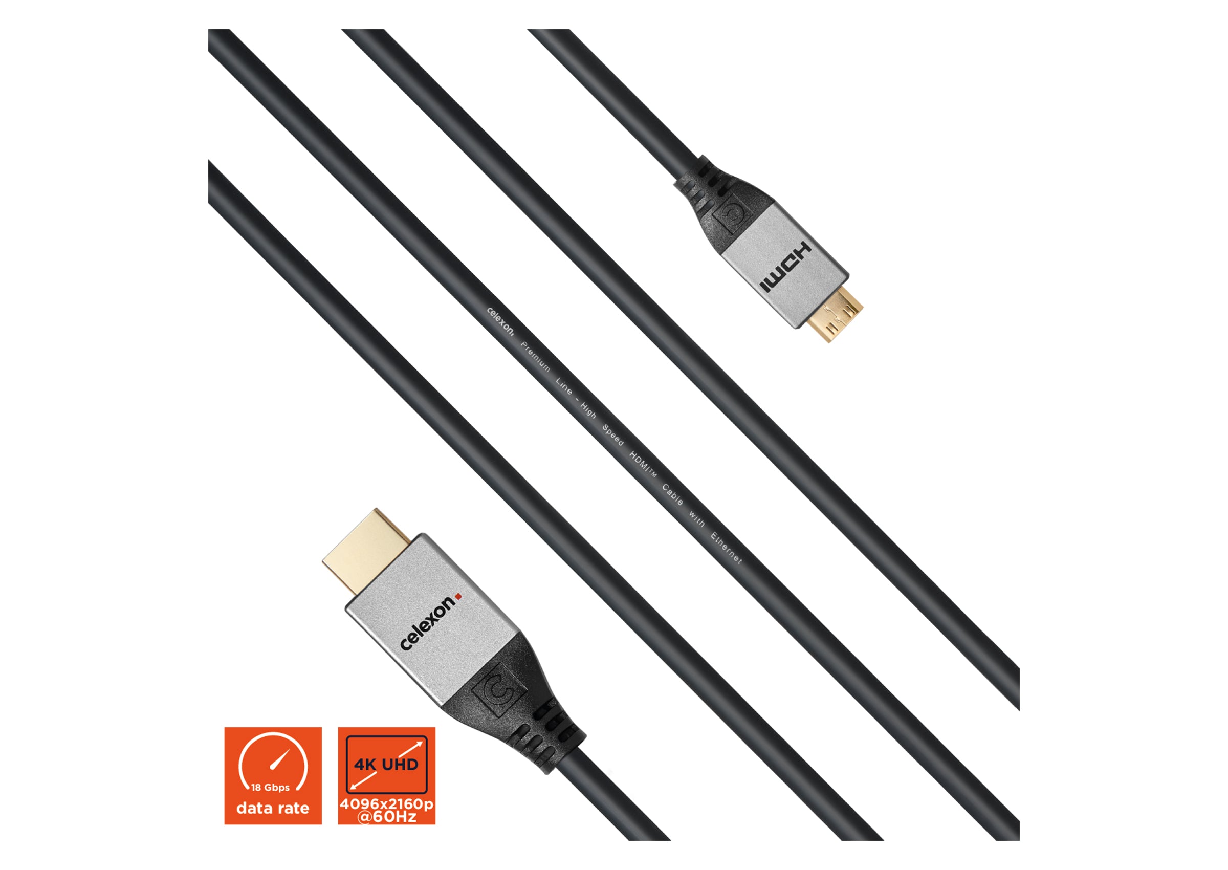 celexon HDMI auf Mini HDMI Kabel mit Ethernet - 2.0a/b 4K - Professional Line