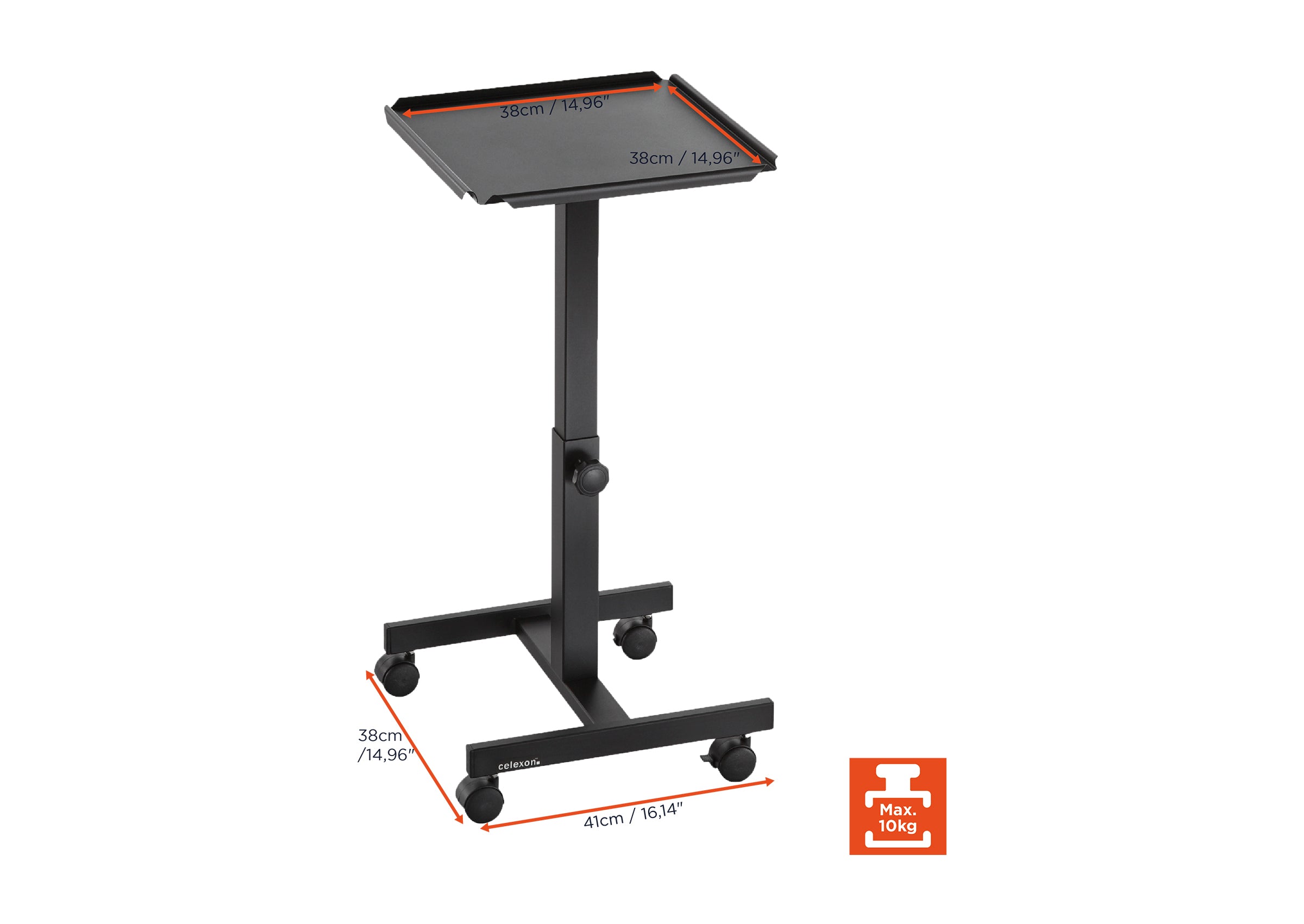 Table mobile de présentation celexon PT1010 pour vidéoprojecteur, à 1 plateau