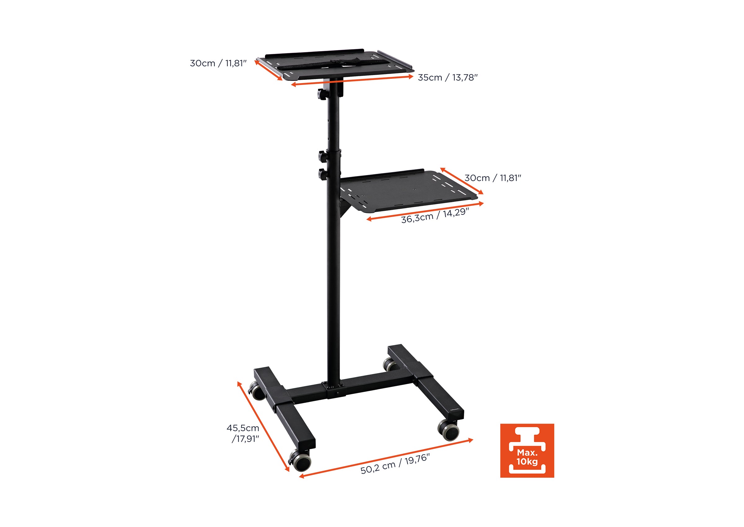 Table mobile de présentation celexon PT3020 pour vidéoprojecteur, à 2 plateaux - Noir