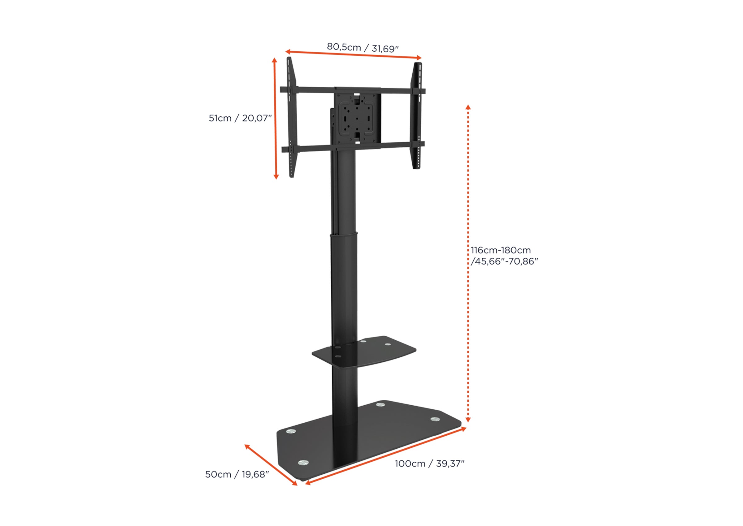 Support mobile/fixe celexon PRO Adjust-3270MP réglable en hauteur manuellement - 32’’-70’’ (Portrait / inclinable de 15°)