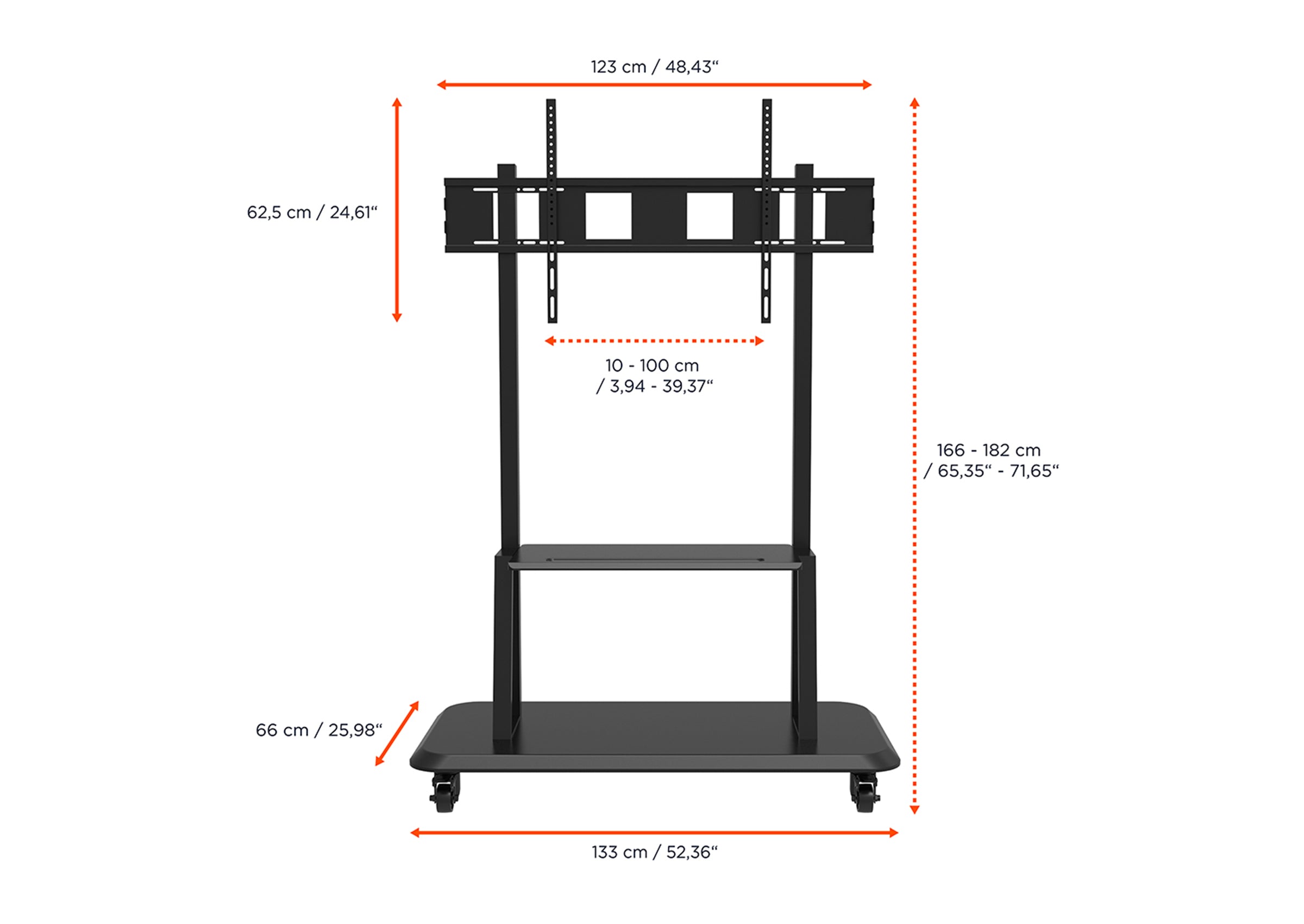 Support mobile/fixe celexon PRO Adjust-55120MP réglable en hauteur manuellement - 55’’-120’’