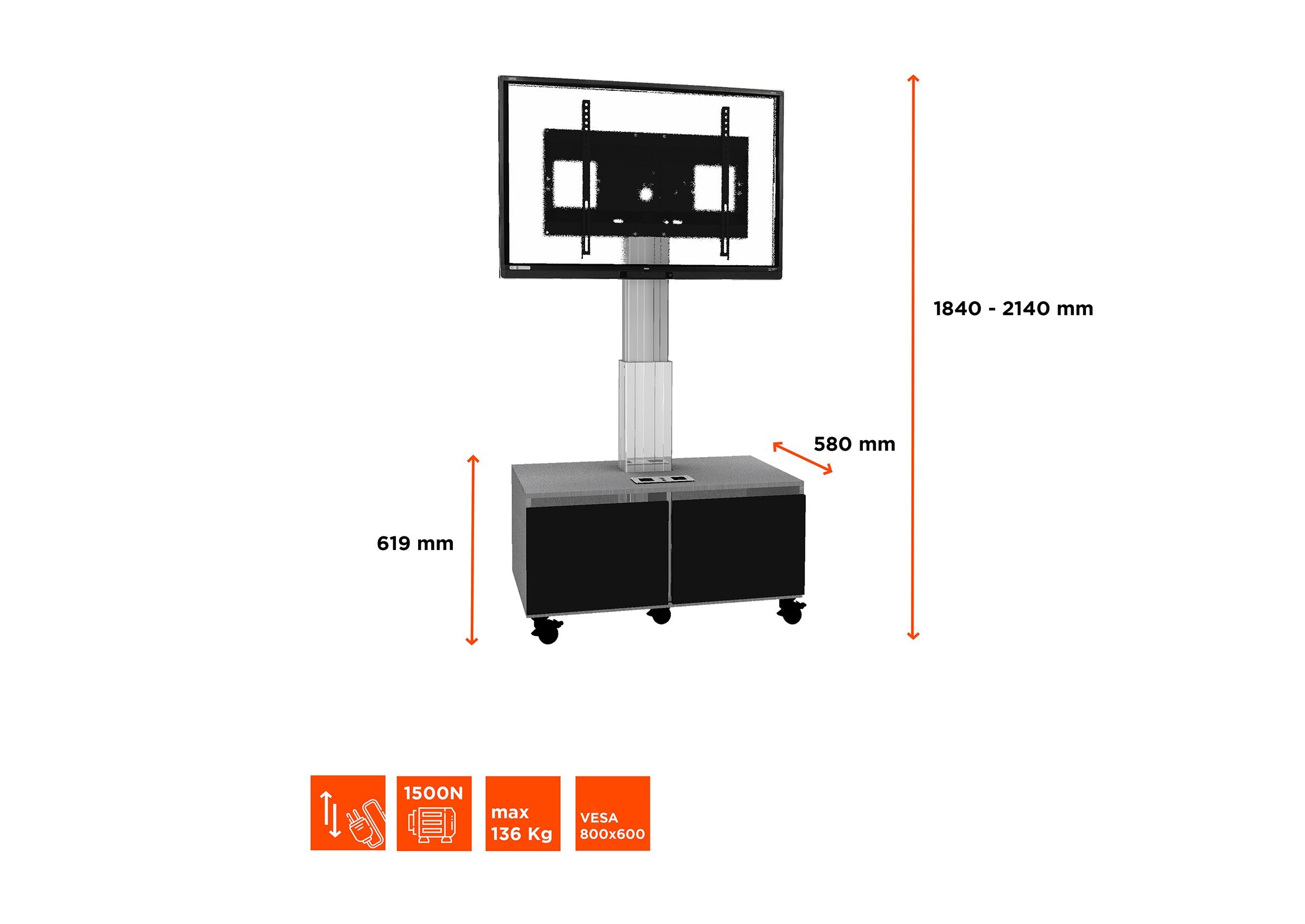 celexon Expert electrically height-adjustable display trolley Adjust-4286MS with cabinet