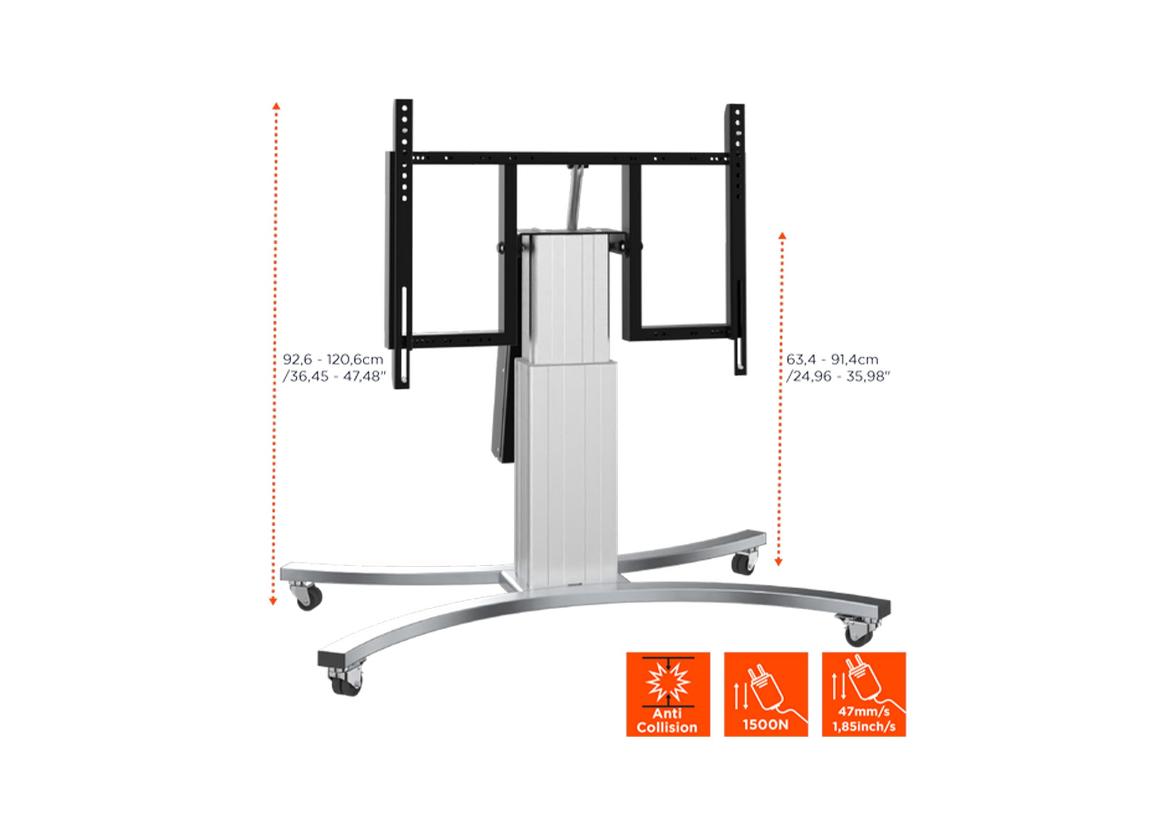 celexon Expert electrically height-adjustable display trolley Adjust-VS with tilt function