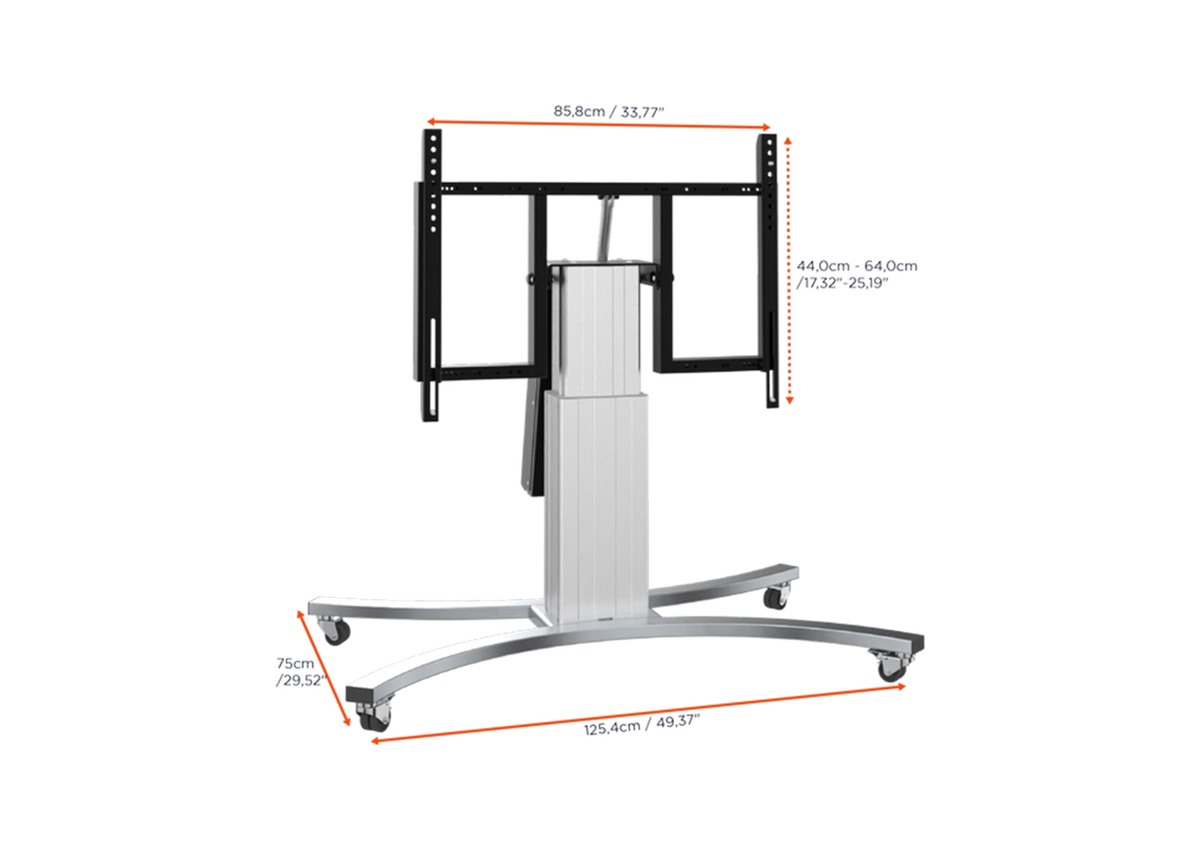 celexon Expert electrically height-adjustable display trolley Adjust-VS with tilt function