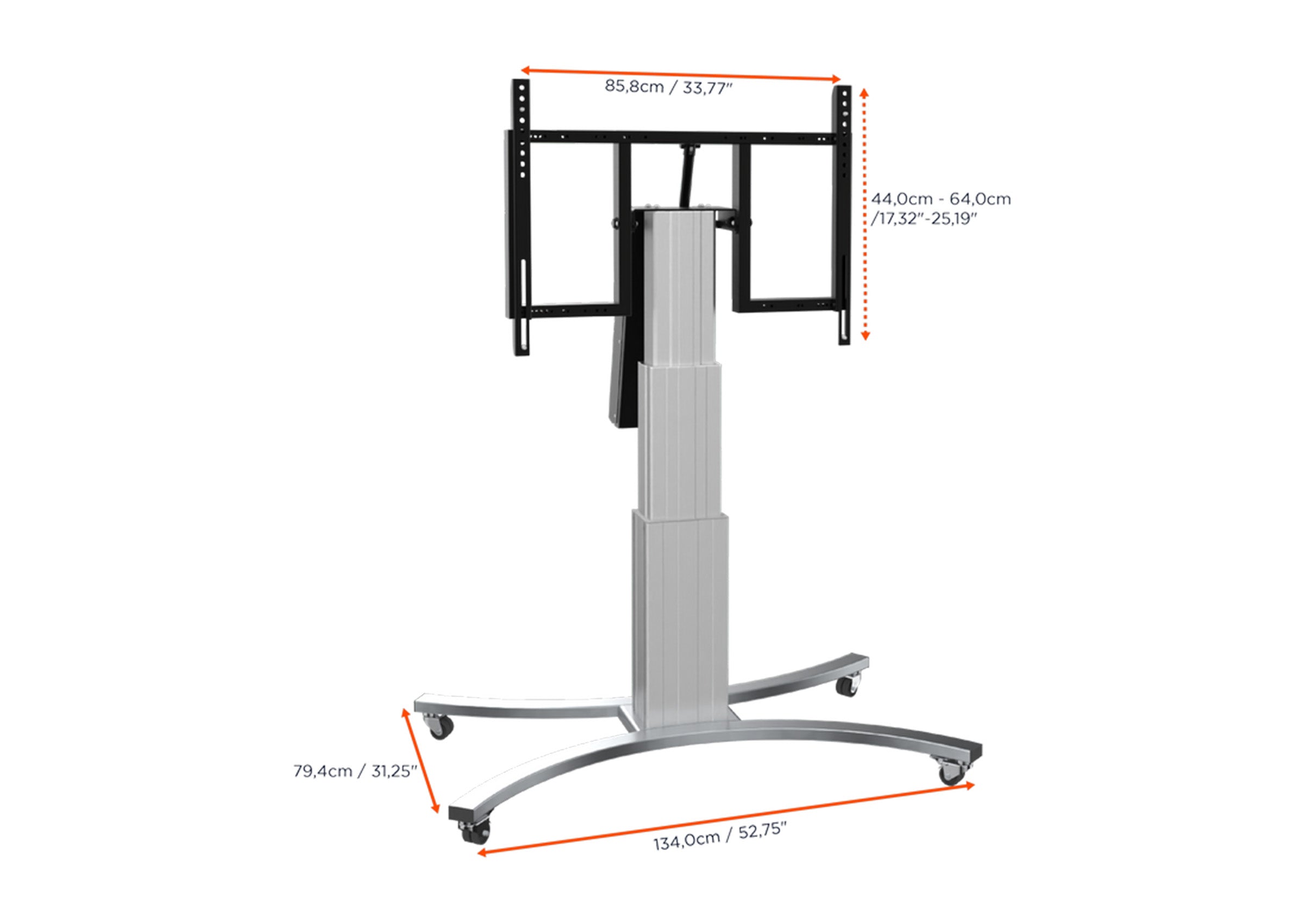 celexon Expert electrically height-adjustable display trolley Adjust-VS with tilt function