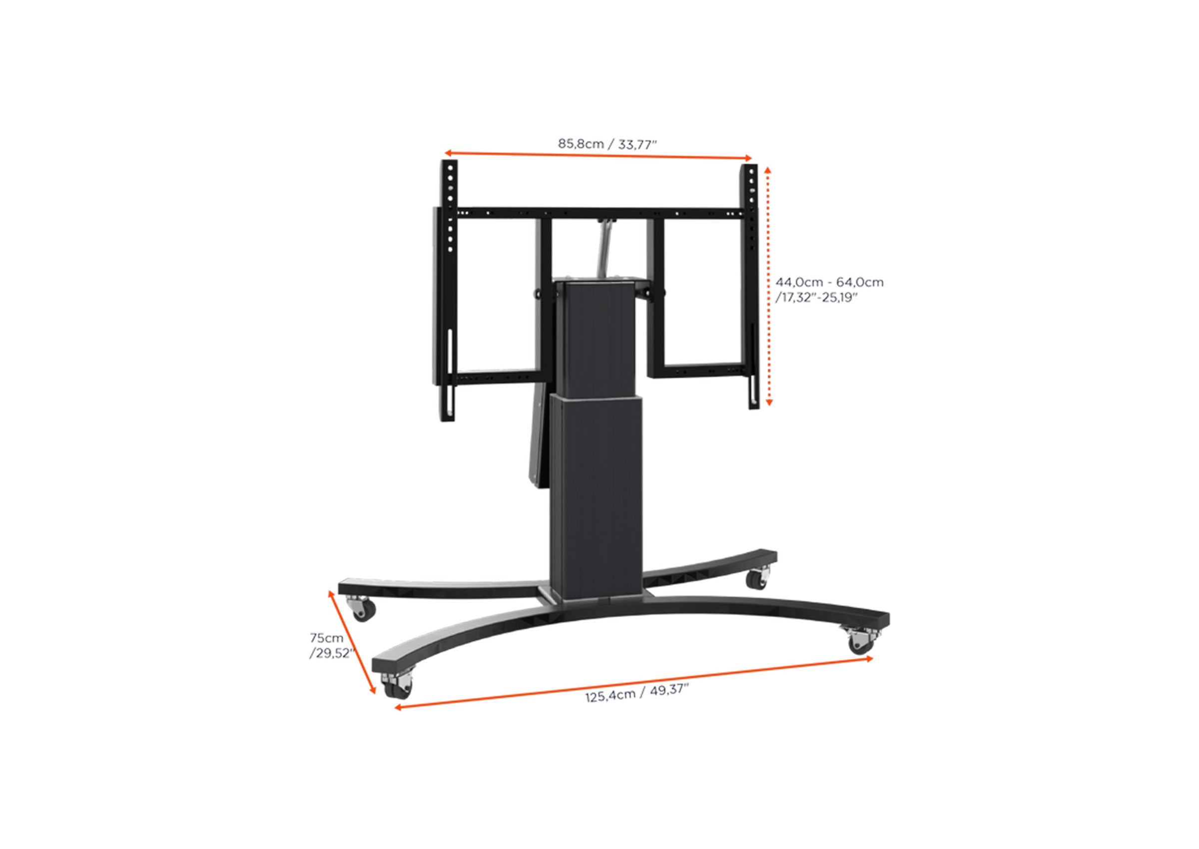 celexon Expert electrically height-adjustable display trolley Adjust-VB with tilt function