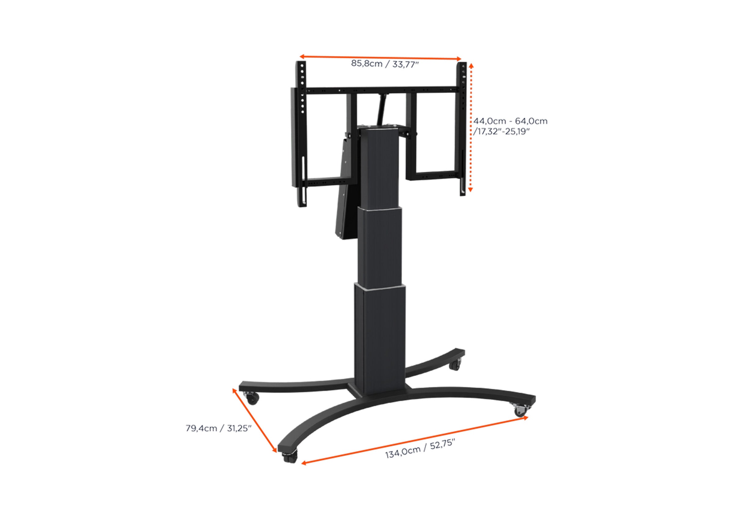 celexon Expert electrically height-adjustable display trolley Adjust-VB with tilt function