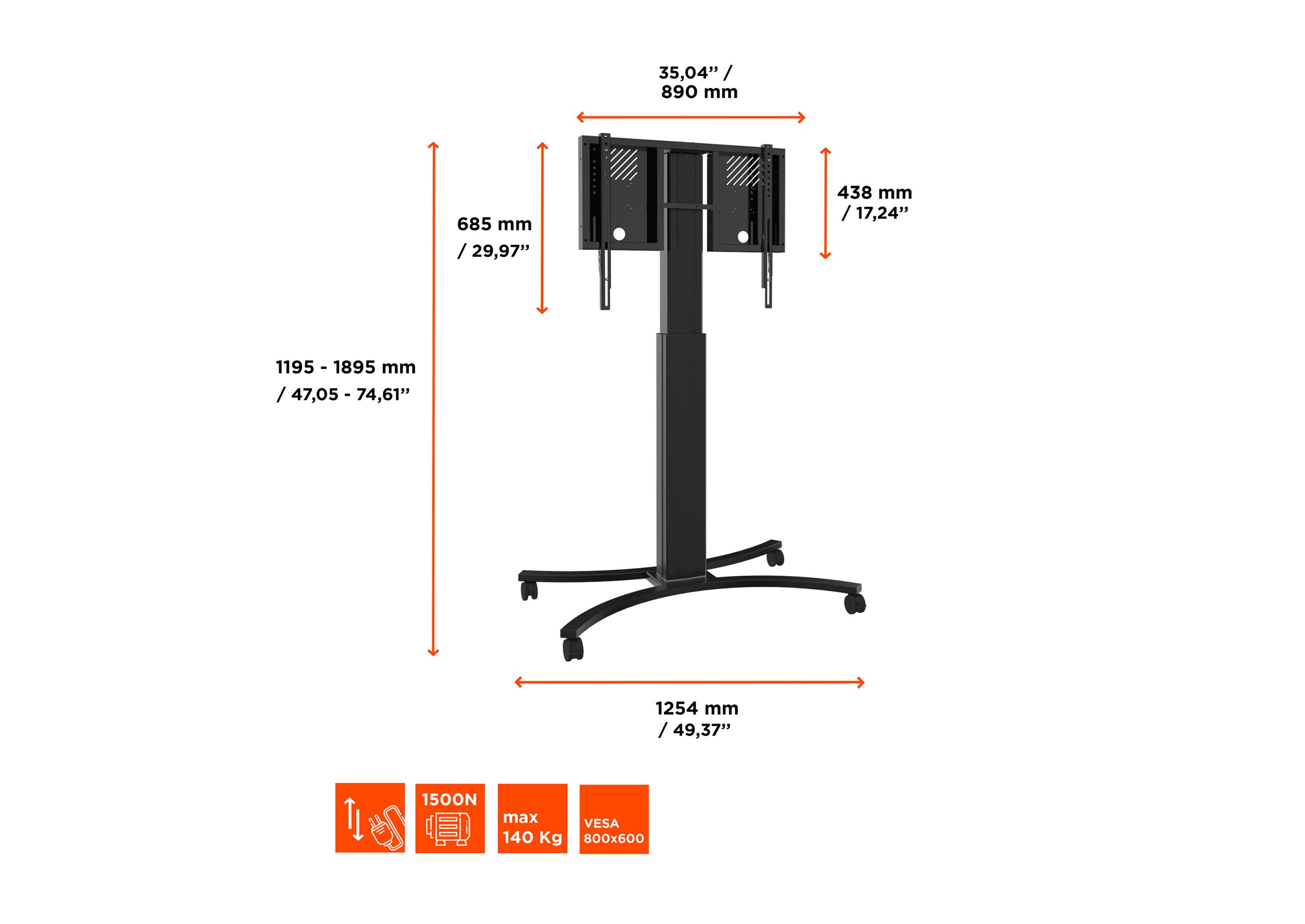 celexon Expert electrically height-adjustable display trolley for Samsung Flip