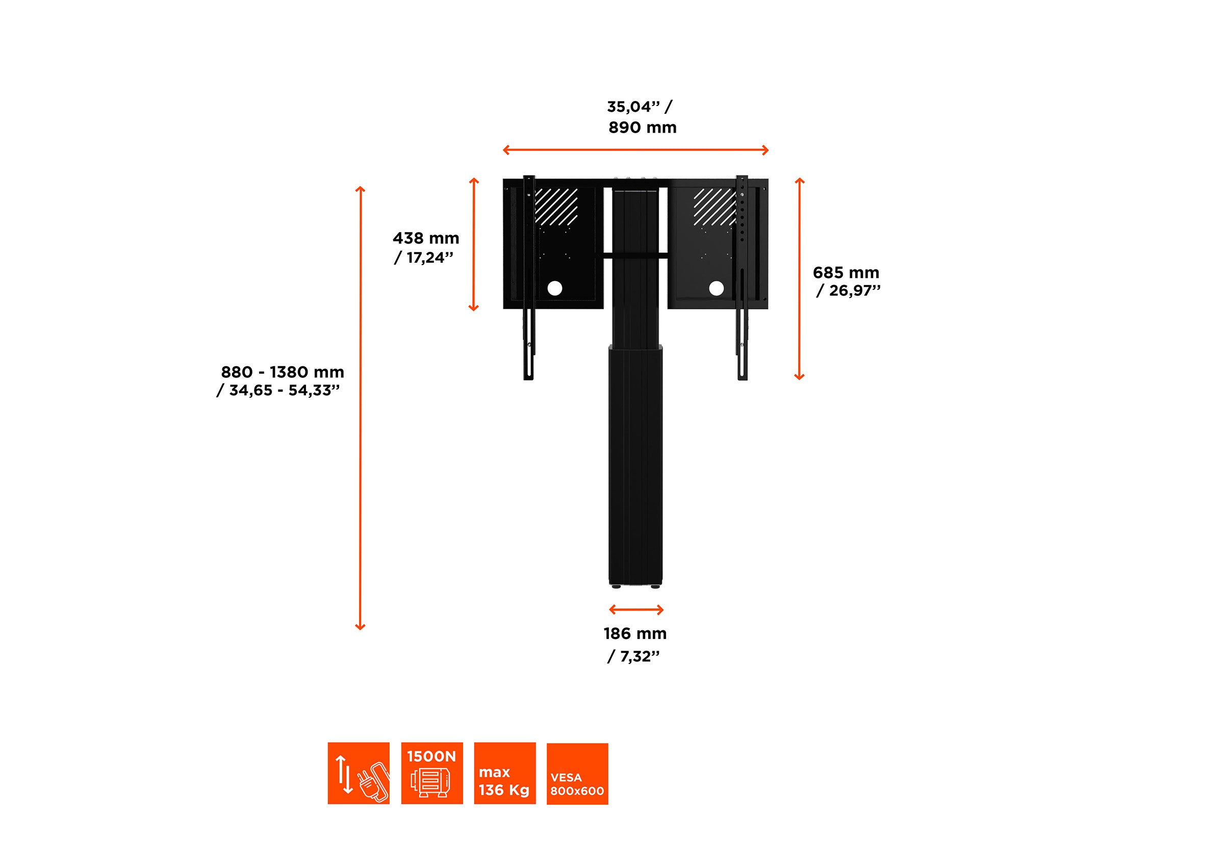 celexon Expert electric height adjustable display stand Adjust-4286WB with wall mounting