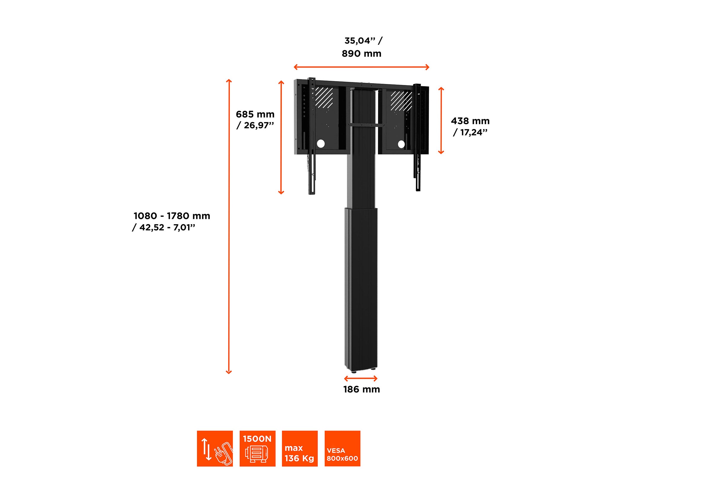 celexon Expert electric height adjustable display stand Adjust-4286WB with wall mounting