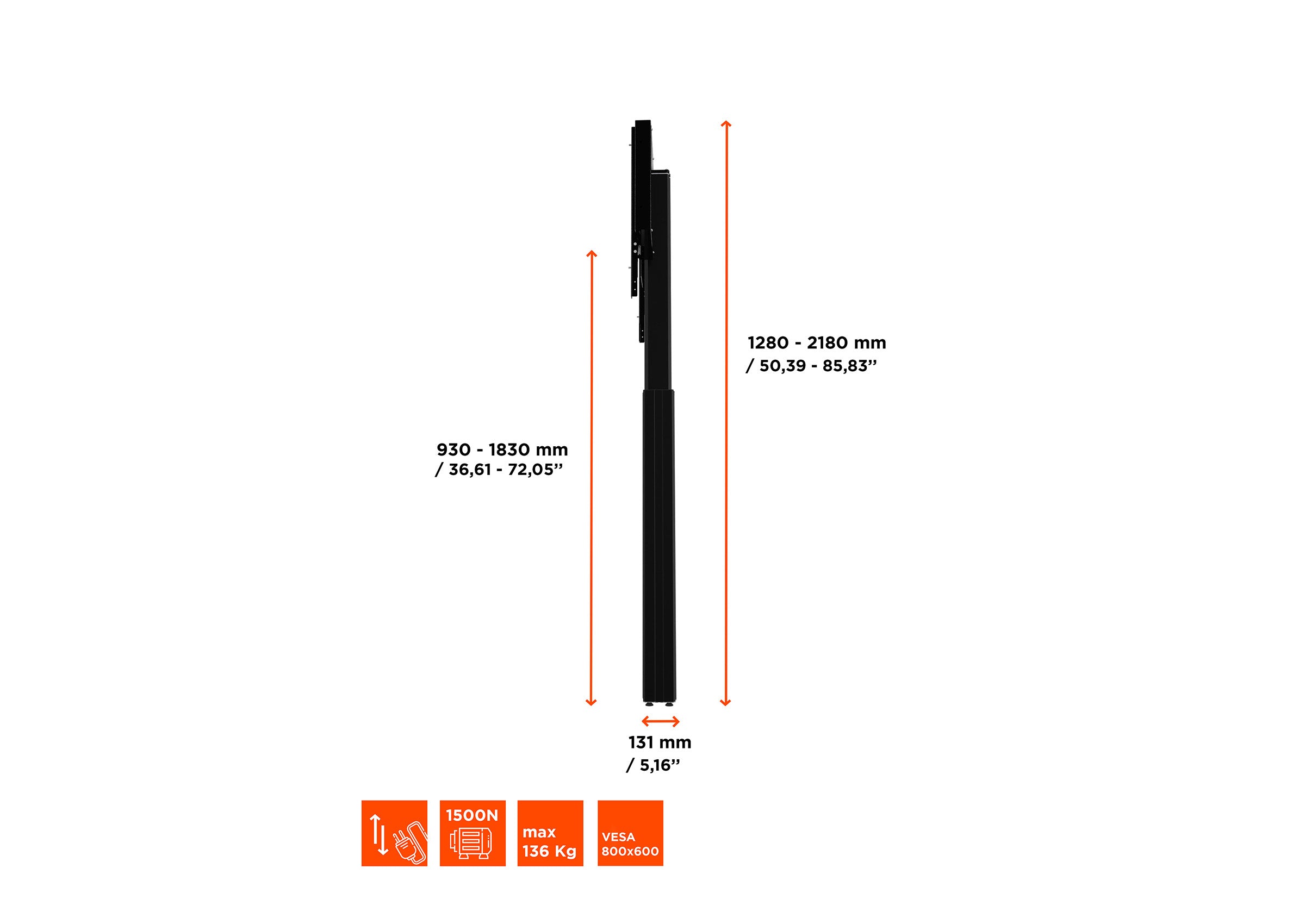 celexon Expert electric height adjustable display stand Adjust-4286WB with wall mounting