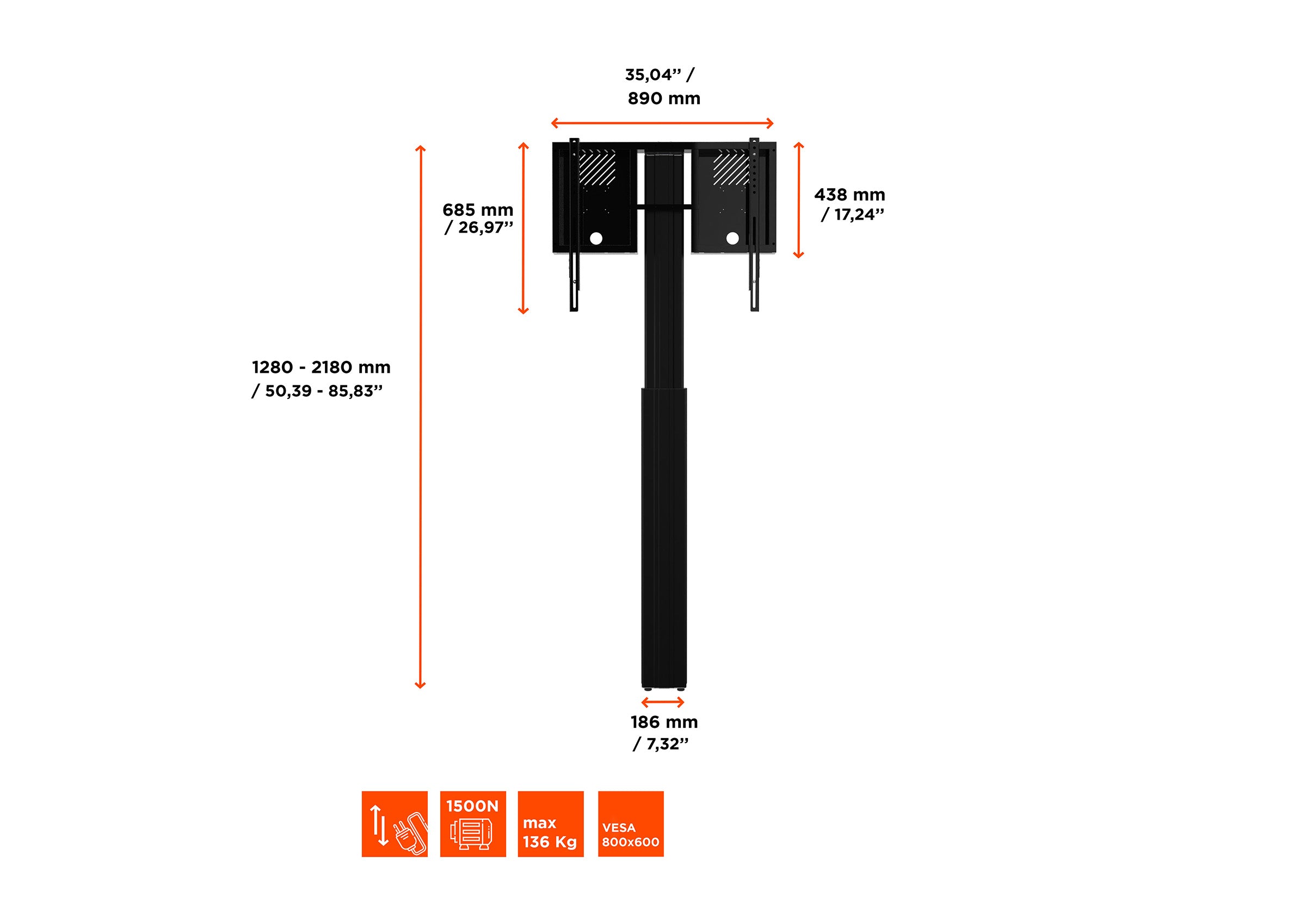 celexon Expert electric height adjustable display stand Adjust-4286WB with wall mounting