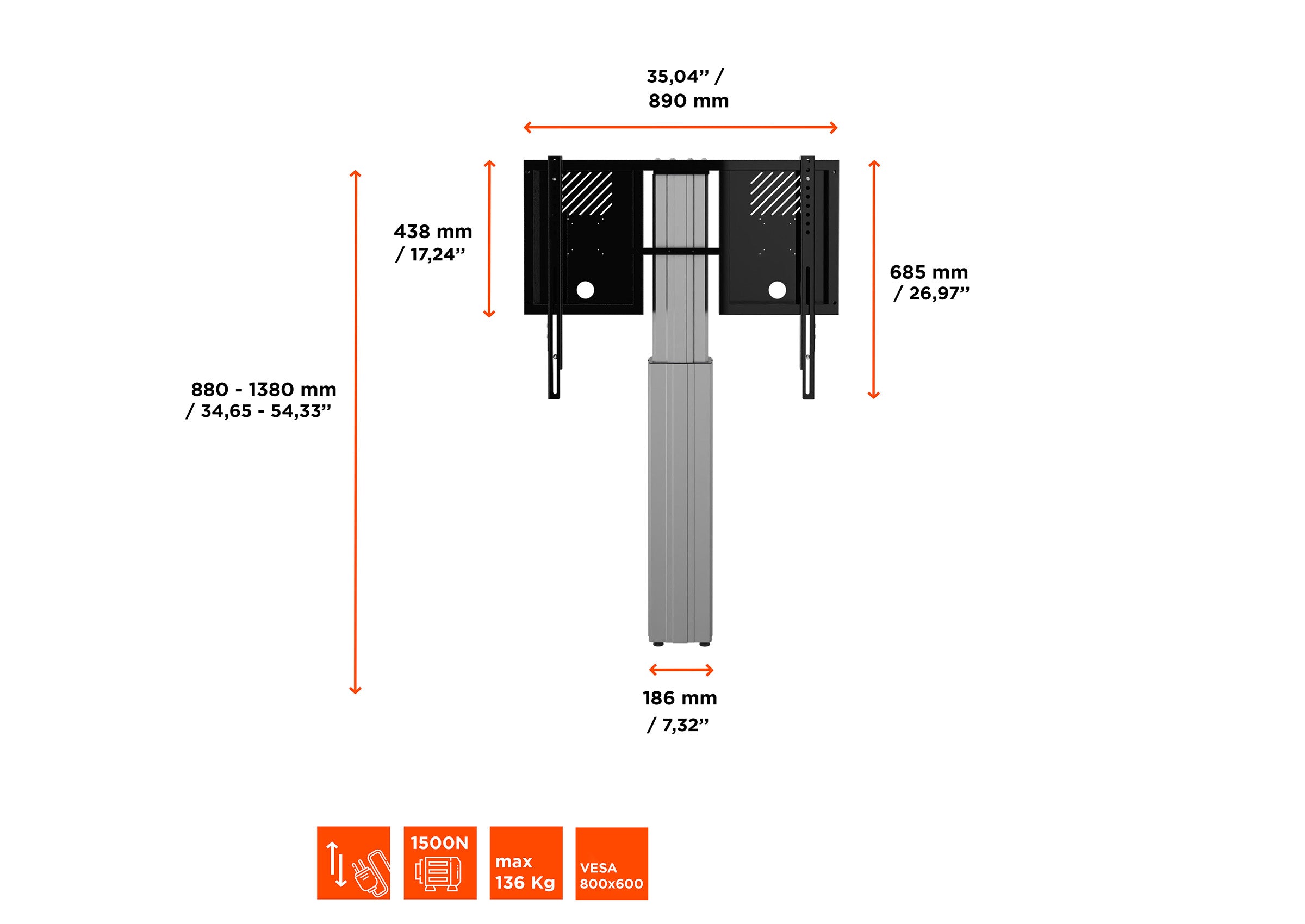 celexon Expert electric height adjustable display stand Adjust-4286WS with wall mounting