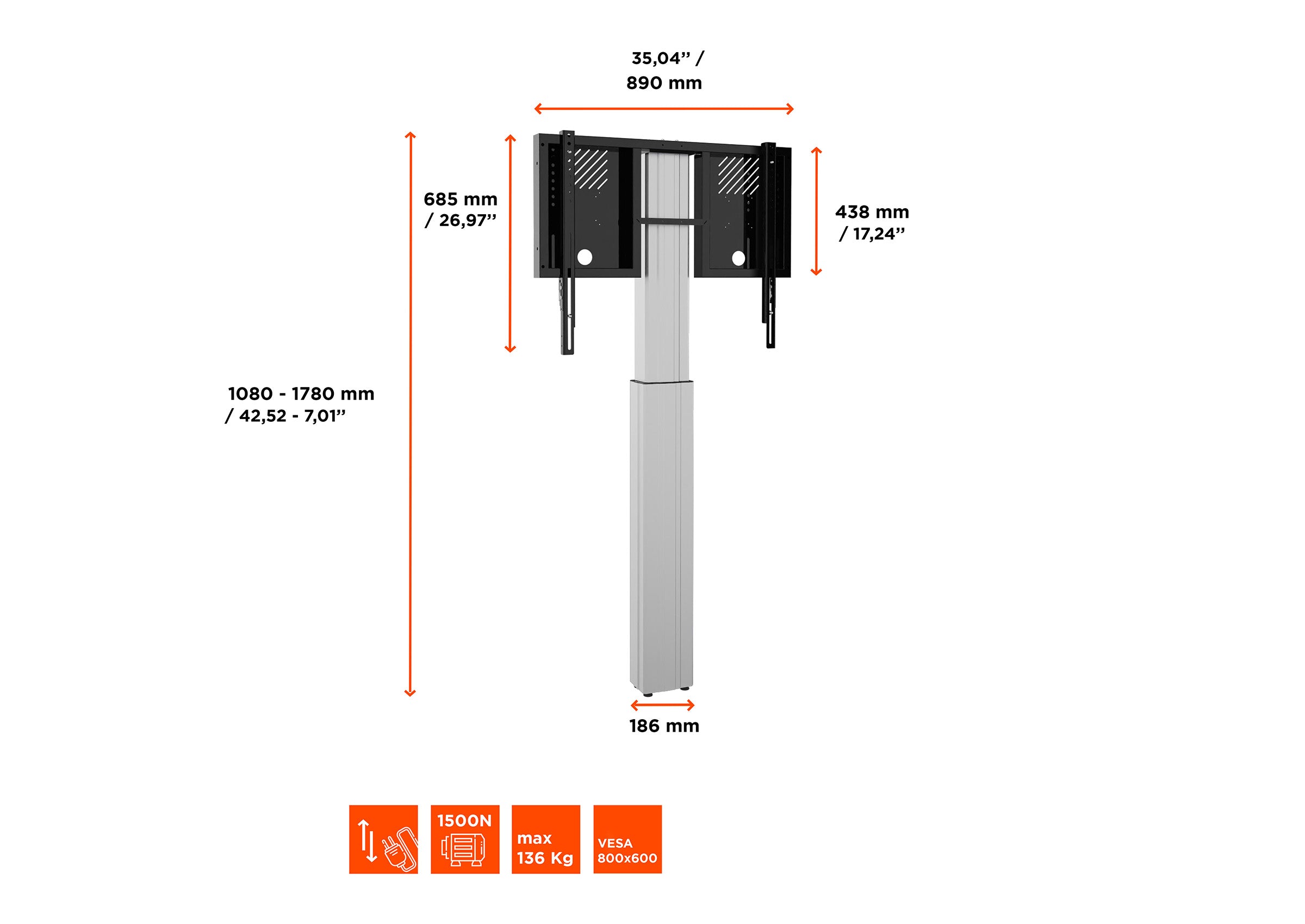 celexon Expert electric height adjustable display stand Adjust-4286WS with wall mounting