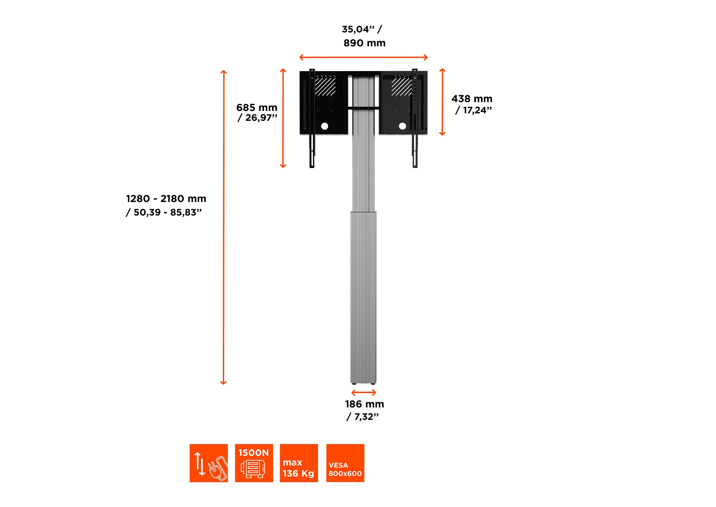 celexon Expert electric height adjustable display stand Adjust-4286WS with wall mounting