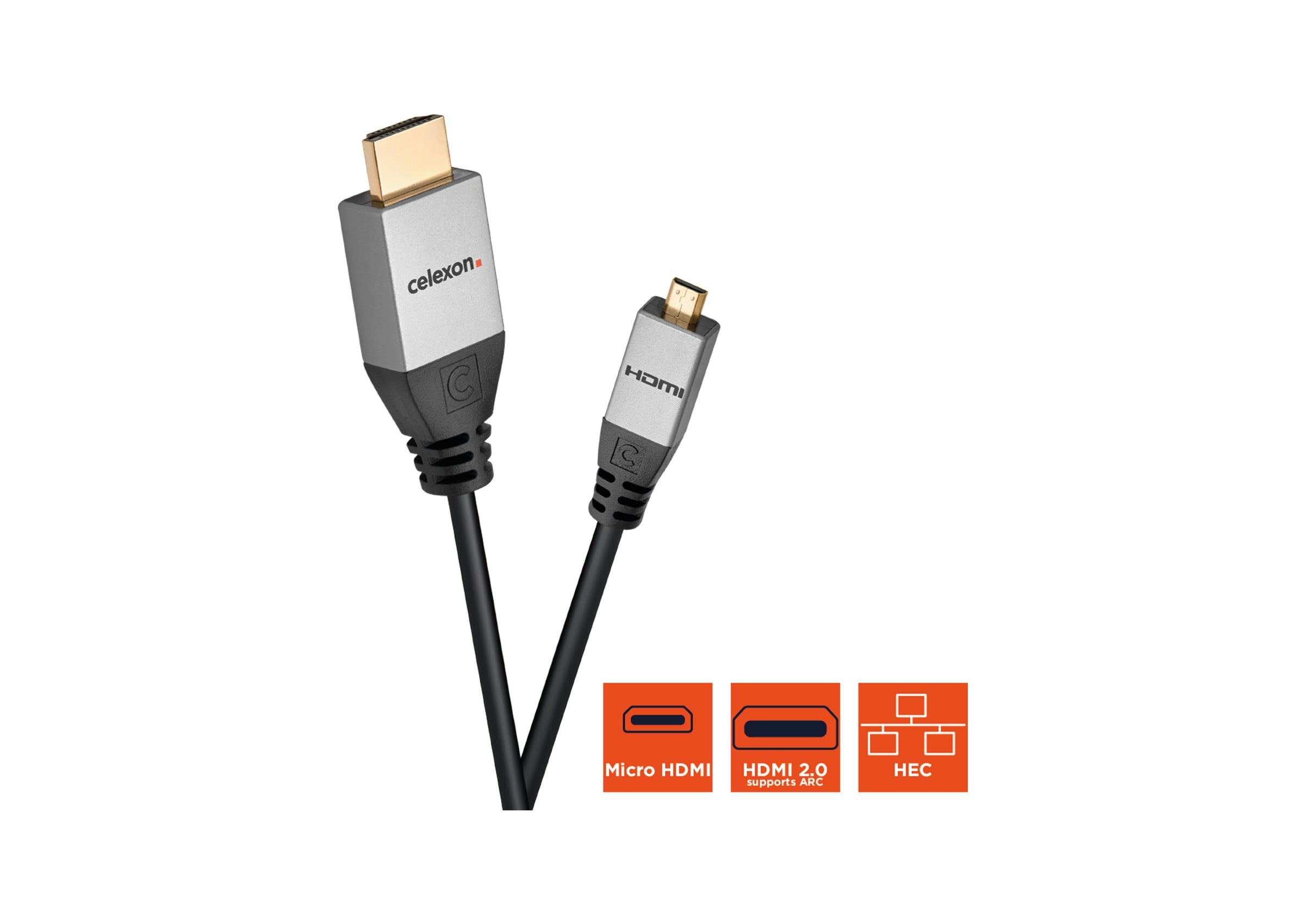 celexon HDMI to Micro HDMI cable with Ethernet - 2.0a/b 4K - Professional Line