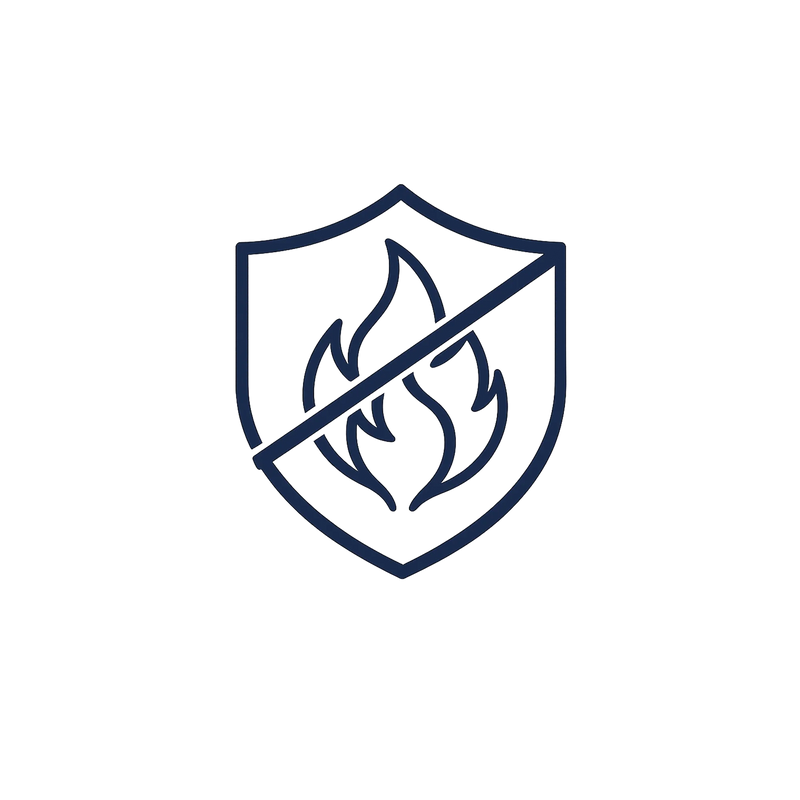 an icon of a sign with a flame inside it, crossed out