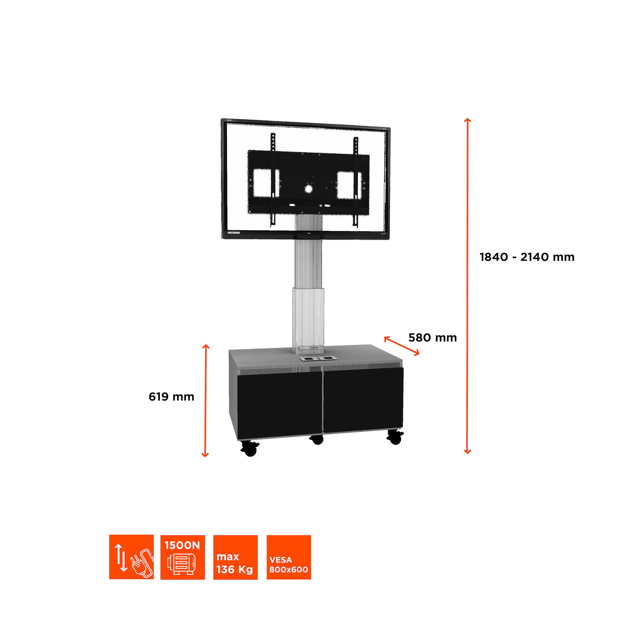 celexon Expert elektrisch höhenverstellbarer Display-Rollwagen Adjust-4286MS mit Schrank