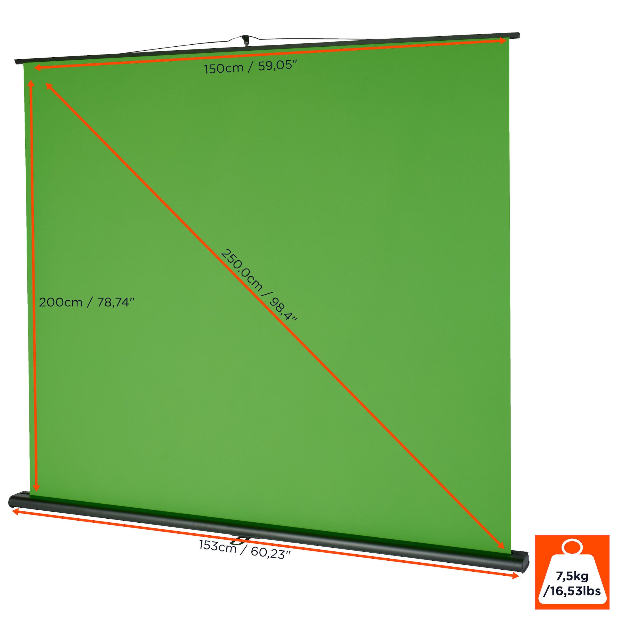 Écran à fond vert celexon ultra-mobile Chroma Key, 150 x 200 cm