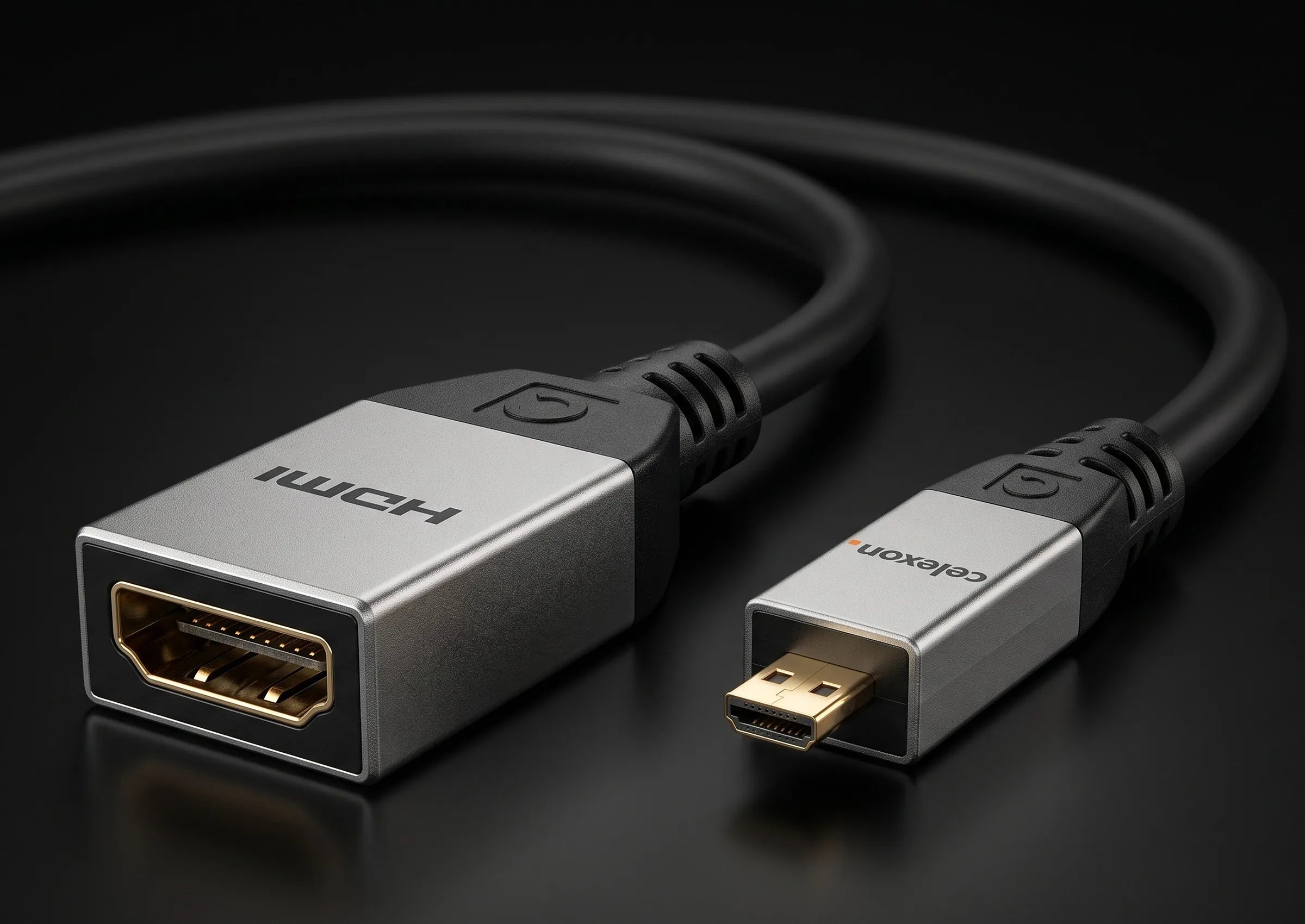 celexon Micro HDMI auf HDMI M/F Adapter med Ethernet - 2.0a/b 4K 0,25m - Professional Line