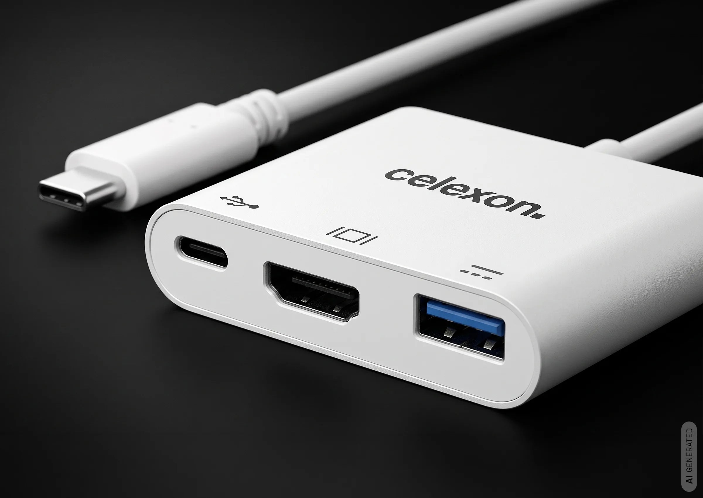 celexon adattatore multiporta M/F da USB-C a HDMI - USB-A - USB-C, bianco