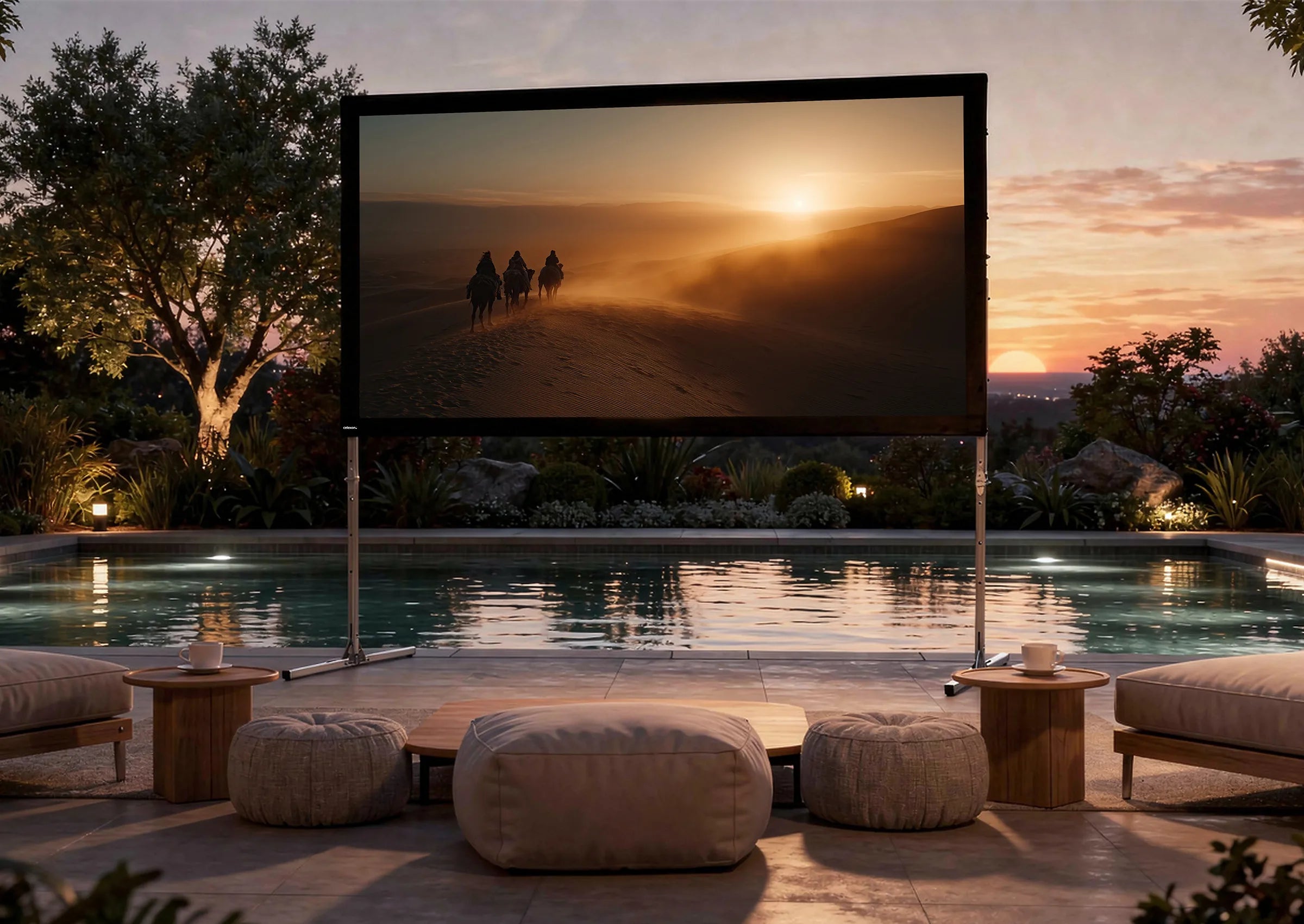 Pantalla de marco plegable Movil Expert de celexon, proyección frontal